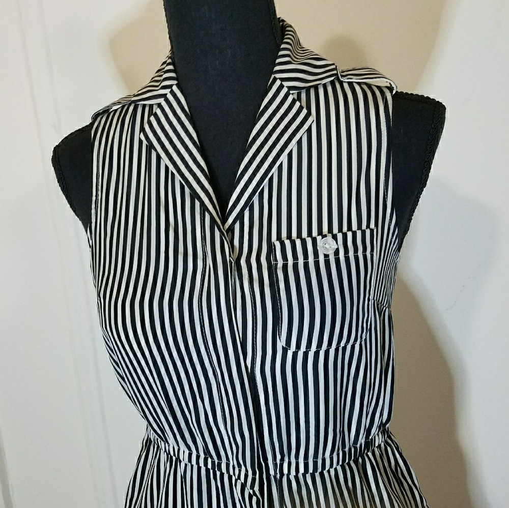 Black and white stripe button-down shirt dress